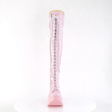 Star Cutout Platform Wedge Lace-Up Stretch Thigh-High Boots with Full-Length Outside Metal Zip