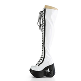 Star Cutout Platform Wedge Lace-Up Stretch Thigh-High Boots with Full-Length Outside Metal Zip