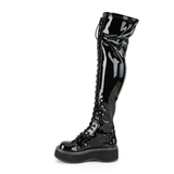 2" Platform Stretch Thigh-High Lace-Up Boots with Outer Metal Zip Closure