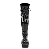 2" Platform Stretch Thigh-High Lace-Up Boots with Outer Metal Zip Closure