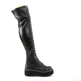 2" Platform Stretch Thigh-High Lace-Up Boots with Outer Metal Zip Closure