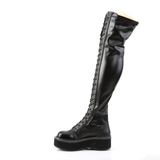 2" Platform Stretch Thigh-High Lace-Up Boots with Outer Metal Zip Closure