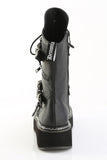 2" Platform Lace-Up Front Mid-Calf Boots with Skeleton Buckle Straps, Spikey Stud Detail, and Devil O-Ring Ornament