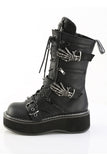 2" Platform Lace-Up Front Mid-Calf Boots with Skeleton Buckle Straps, Spikey Stud Detail, and Devil O-Ring Ornament