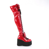 4 1/2” Wedge Platform D-Ring Lace-Up Thigh-High Boots with Adjustable Straps & Removable Oversized Bows