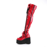 4 1/2” Wedge Platform D-Ring Lace-Up Thigh-High Boots with Adjustable Straps & Removable Oversized Bows