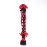 4 1/2” Wedge Platform D-Ring Lace-Up Thigh-High Boots with Adjustable Straps & Removable Oversized Bows