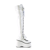 4 1/2” Wedge Platform D-Ring Lace-Up Thigh-High Boots with Adjustable Straps & Removable Oversized Bows