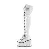 4 1/2” Wedge Platform D-Ring Lace-Up Thigh-High Boots with Adjustable Straps & Removable Oversized Bows