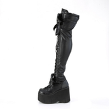 4 1/2” Wedge Platform D-Ring Lace-Up Thigh-High Boots with Adjustable Straps & Removable Oversized Bows