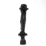 4 1/2” Wedge Platform D-Ring Lace-Up Thigh-High Boots with Adjustable Straps & Removable Oversized Bows