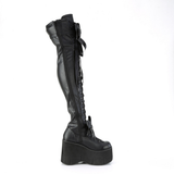 4 1/2” Wedge Platform D-Ring Lace-Up Thigh-High Boots with Adjustable Straps & Removable Oversized Bows