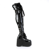 4 1/2” Wedge Platform D-Ring Lace-Up Thigh-High Boots with Adjustable Straps & Removable Oversized Bows