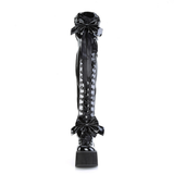 4 1/2” Wedge Platform D-Ring Lace-Up Thigh-High Boots with Adjustable Straps & Removable Oversized Bows
