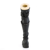 Tiered Platform Stretch Over-The-Knee Boots, Shield Strap, Chain & Stud Details