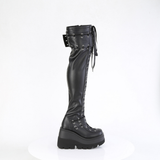 Open-Front Lace-Up Stretch Thigh-High Boots with Hook-and-Loop Straps & Inner Zip