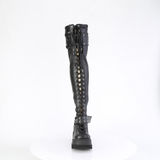 Open-Front Lace-Up Stretch Thigh-High Boots with Hook-and-Loop Straps & Inner Zip