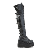 Over-The-Knee Boots with Front Buckle Straps, Back Stretch Lace Panel & Side Zip