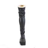 4 1/2” Wedge Platform Lace-Up Stretch Thigh-High Boots with Full-Length Outer Metal Zip