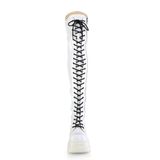 4 1/2” Wedge Platform Lace-Up Stretch Thigh-High Boots with Full-Length Outer Metal Zip