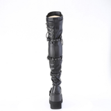 Platform Stretch Thigh-High Boots with Quad Skull Buckle Straps & Inner Zip