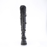 Platform Stretch Thigh-High Boots with Quad Skull Buckle Straps & Inner Zip