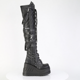 Over-The-Knee Boots with Spike Plate Straps, Contrast Stitching & Inner Zip