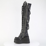 Over-The-Knee Boots with Spike Plate Straps, Contrast Stitching & Inner Zip