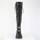 Over-The-Knee Boots with Spike Plate Straps, Contrast Stitching & Inner Zip