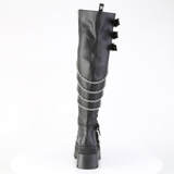 Chunky Heel Square-Toe Over-The-Knee Boots, Shield Detail, Front Zip & Chain Accents
