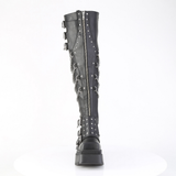 Chunky Heel Square-Toe Over-The-Knee Boots, Shield Detail, Front Zip & Chain Accents