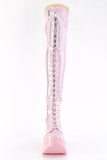 Star Cutout Platform Wedge Lace-Up Stretch Thigh-High Boots with Full-Length Outside Metal Zip