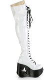Star Cutout Platform Wedge Lace-Up Stretch Thigh-High Boots with Full-Length Outside Metal Zip