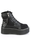 Platform Lace-Up Front Booties with Padded Ankle Collar, Clip-On Back Chain Detail, and Outer Metal Zip Closure