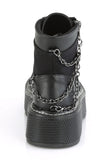 Platform Lace-Up Front Booties with Padded Ankle Collar, Clip-On Back Chain Detail, and Outer Metal Zip Closure