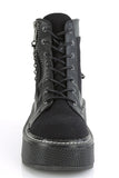 Platform Lace-Up Front Booties with Padded Ankle Collar, Clip-On Back Chain Detail, and Outer Metal Zip Closure