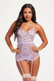 Two Piece Embroidery Lace Chemise and Thong Set