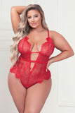 Plus Size Eyelash Lace Teddy – Deep-V Plunge, Unlined Seamed Cups, Adjustable Straps & Cheeky Tanga Rear