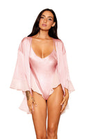 Matte Satin Robe and Teddy Lingerie Set with Chiffon Flounce Details