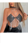 Shiny Sequins Backless Top with Tassel Chain