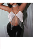 Shiny Sequins Backless Top with Tassel Chain