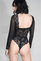 Long sleeve mesh and lace teddy