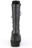 4.5" (114mm) Wedge Platform Lace-Up Front Mid-Calf Boots with Inner Side Zip Closure