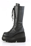 4.5" (114mm) Wedge Platform Lace-Up Front Mid-Calf Boots with Inner Side Zip Closure