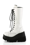4.5" (114mm) Wedge Platform Lace-Up Front Mid-Calf Boots with Inner Side Zip Closure