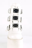 Platform Mid-Calf Boots with Heart Metal Plate Buckle Straps and Back Zip Closure
