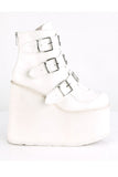 Platform Mid-Calf Boots with Heart Metal Plate Buckle Straps and Back Zip Closure