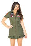 Top Gun Women’s Flight Dress Costume – 1 PC Zipper Front Military Dress with Interchangeable Maverick & Goose Name Badges