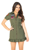 Top Gun Women’s Flight Dress Costume – 1 PC Zipper Front Military Dress with Interchangeable Maverick & Goose Name Badges
