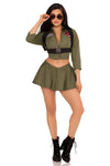 Top Gun Fighter Pilot Costume for Women – 3 PC Zip-Up Crop Top with Badges, Body Harness & Zipper Front Skirt